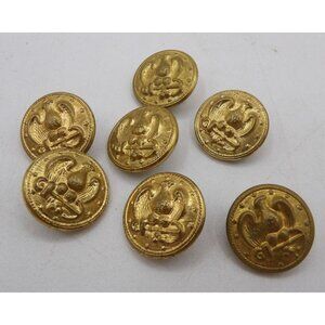 Set Of 7 Gold Tone Metal Eagle Anchor Dress Jacket Buttons 3/4" Diameter
